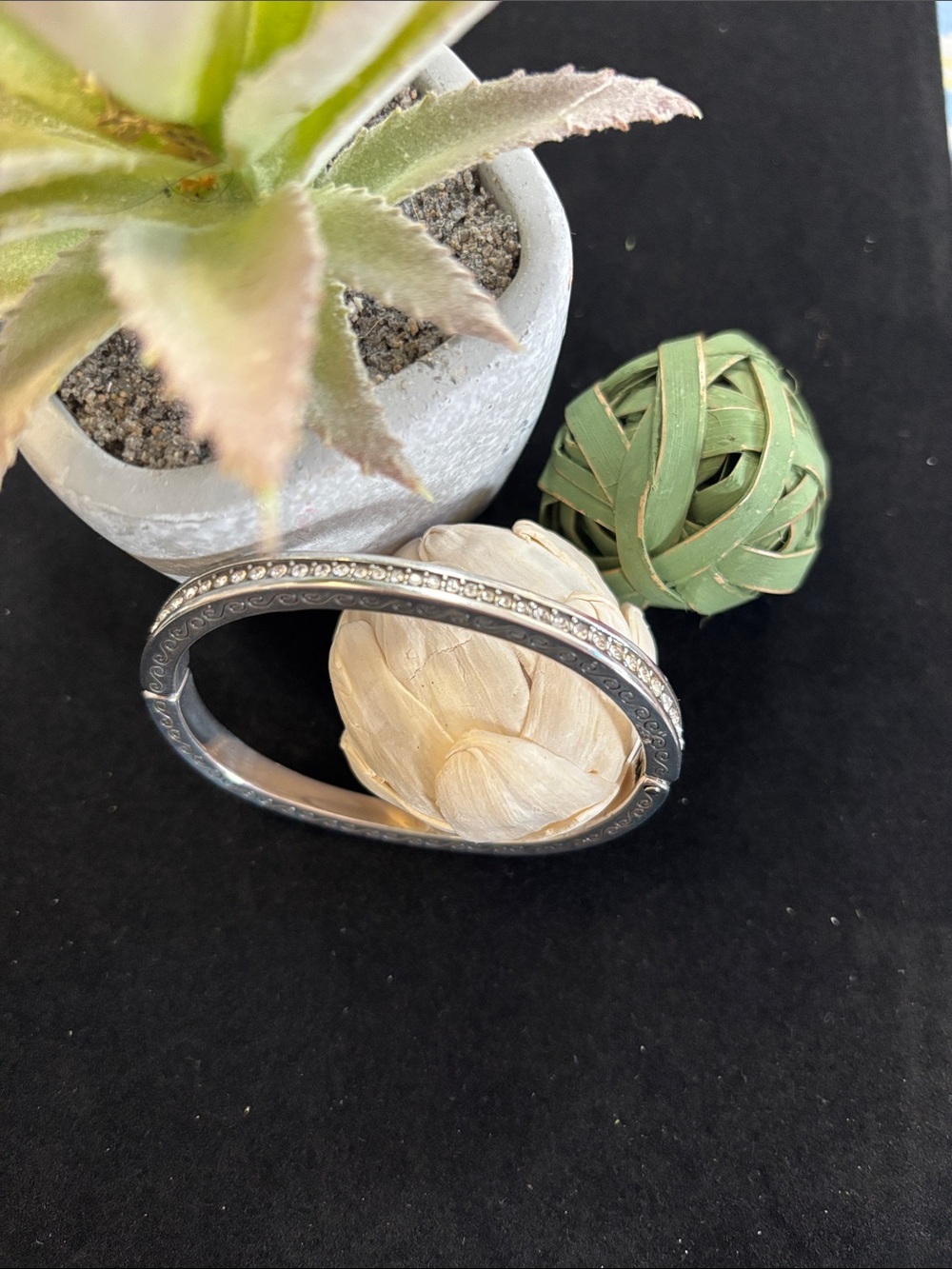 Brighton Silver tone Crystal-Accent Hinged Bangle Bracelet